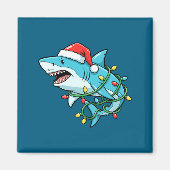 Christmas Shark Santa Hat Wrapped In Lights Funny  マグネット (正面)