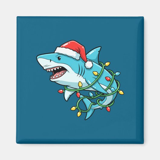 Christmas Shark Santa Hat Wrapped In Lights Funny マグネット (正面)