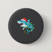 Christmas Shark Santa Hat Wrapped In Lights Funny  缶バッジ (正面)