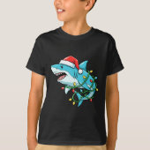 Christmas Shark Santa Hat Wrapped In Lights Funny  Tシャツ (正面)