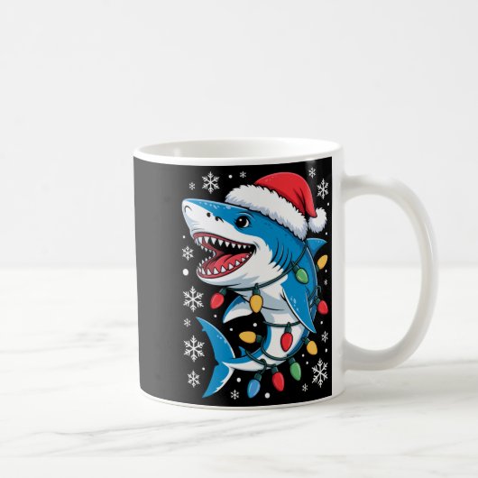 Christmas Shark Santa Hat Wrapped Lights Holiday S コーヒーマグカップ (右)