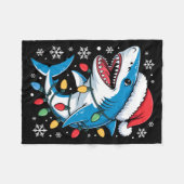 Christmas Shark Santa Hat Wrapped Lights Holiday S フリースブランケット (正面(横))