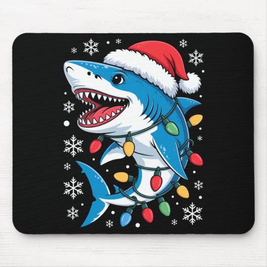 Christmas Shark Santa Hat Wrapped Lights Holiday S マウスパッド (正面)