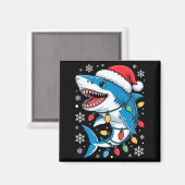 Christmas Shark Santa Hat Wrapped Lights Holiday S マグネット (正面/裏面)