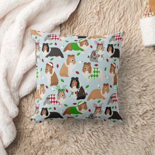 Christmas Sheltie Shetland Sheepdog Throw Pillow クッション (ブランケット)