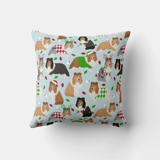 Christmas Sheltie Shetland Sheepdog Throw Pillow クッション (裏面)