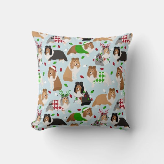 Christmas Sheltie Shetland Sheepdog Throw Pillow クッション (正面)