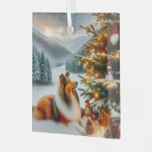 Christmas Shetland Sheepdog Holiday  ガラスオーナメント (正面左)