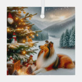 Christmas Shetland Sheepdog Holiday  ガラスオーナメント (裏面)
