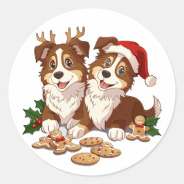 Christmas Shetland Sheepdogs ラウンドシール