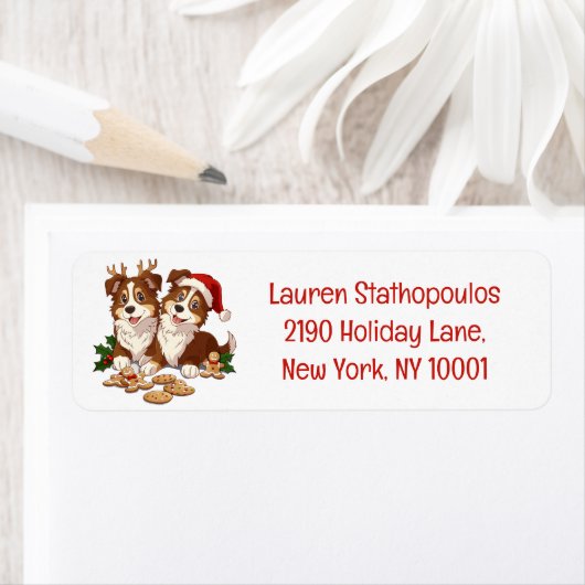 Christmas Shetland Sheepdogs ラベル (インサイチュ)