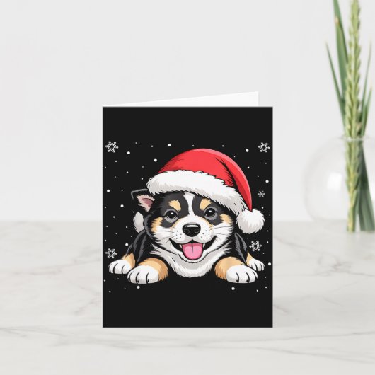 Christmas Shiba Inu Dog Wearing Santa Hat Pet Anim カード (正面)