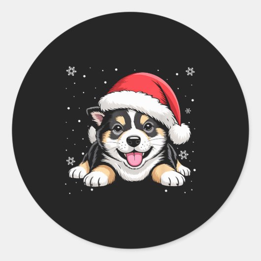 Christmas Shiba Inu Dog Wearing Santa Hat Pet Anim ラウンドシール (正面)