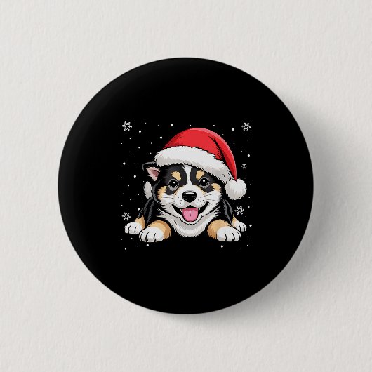 Christmas Shiba Inu Dog Wearing Santa Hat Pet Anim 缶バッジ (正面)