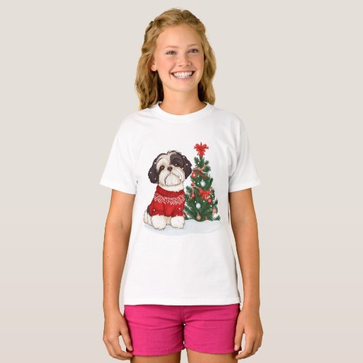 Christmas Shih Tzu Dog Tシャツ (正面フル)