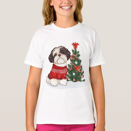 Christmas Shih Tzu Dog Tシャツ (正面)
