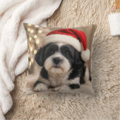 Christmas Shih Tzu Dog With Santa Hat クッション (ブランケット)