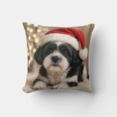 Christmas Shih Tzu Dog With Santa Hat クッション (正面)