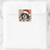 Christmas Shih Tzu Dog With Santa Hat スクエアシール (バッグ)