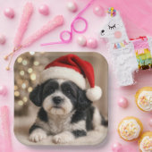 Christmas Shih Tzu Dog With Santa Hat ペーパープレート (パーティー)