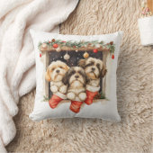 Christmas Shih Tzu Dogs クッション (ブランケット)