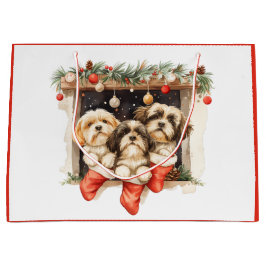 Christmas Shih Tzu Dogs ラージペーパーバッグ