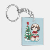 Christmas Shih Tzu Santa Dog キーホルダー (正面左)