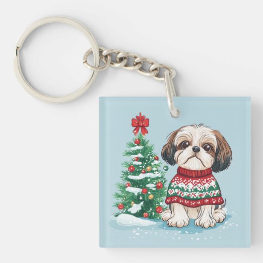 Christmas Shih Tzu Santa Dog キーホルダー (正面)