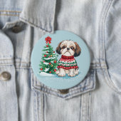 Christmas Shih Tzu Santa Dog 缶バッジ (インサイチュ)