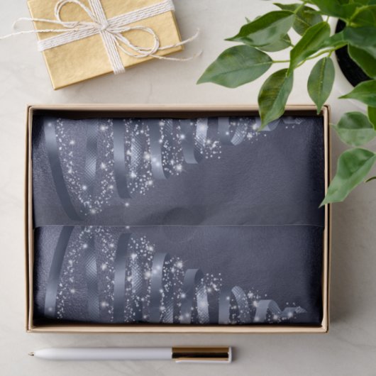 Christmas Shiny Blue Ribbon Tree Sparkle 薄葉紙 (ギフト)