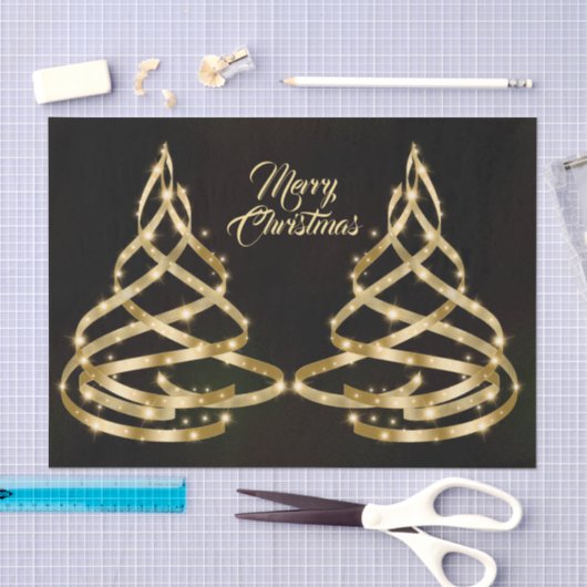 Christmas Shiny Golden Ribbon Tree Sparkle Black 薄葉紙 (クラフト)