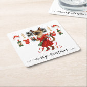 Christmas Siamese Cat is celebrating at home スクエアペーパーコースター (アングル)