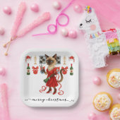 Christmas Siamese Cat is celebrating at home ペーパープレート (パーティー)