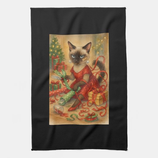 Christmas Siamese Cat Poster Holiday Home  キッチンタオル (縦)