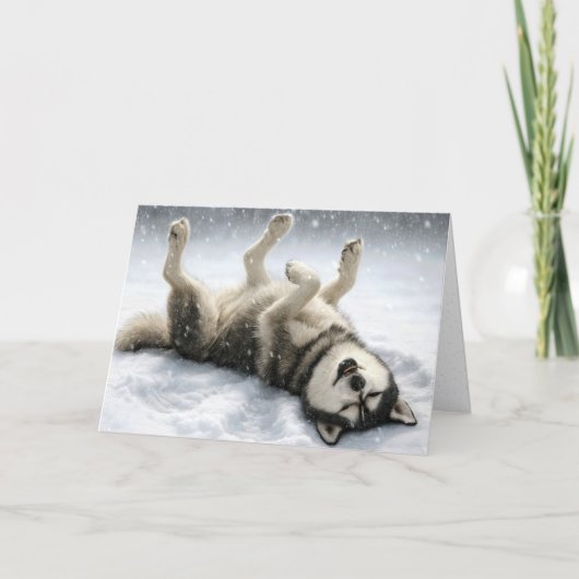 Christmas Siberian Husky Making a Snow Angel シーズンカード (正面)