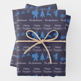 Christmas Silhouette Wrapping Paper in Blue ラッピングペーパーシート