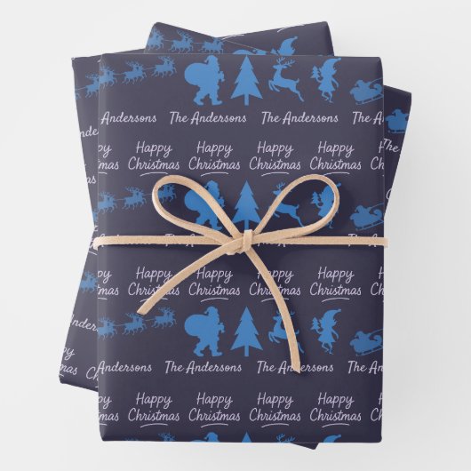 Christmas Silhouette Wrapping Paper in Blue ラッピングペーパーシート (インサイチュ)