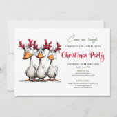Christmas Silly Geese Humor Playful Cartoon Invite 招待状 (正面)