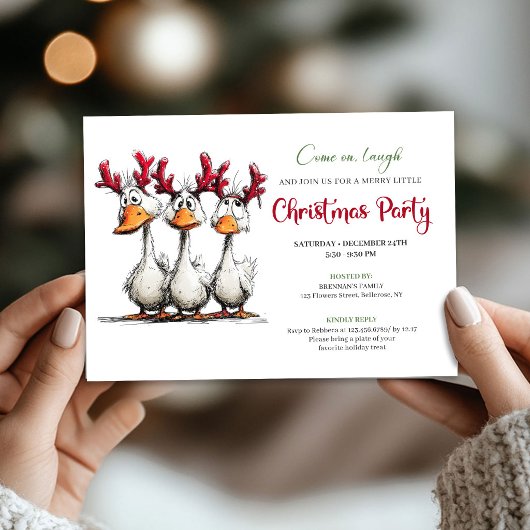 Christmas Silly Geese Humor Playful Cartoon Invite 招待状