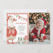 Christmas Silly Goose Gingham Birthday Photo サンキューカード (正面)