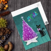 Christmas Silver Pink Tree Atomic Black Cat Teal ポストカード