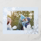 Christmas Silver Snowflakes Festive Simple Elegant 箔シーズンポストカード (正面)
