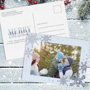 Christmas Silver Snowflakes Festive Simple Elegant 箔シーズンポストカード