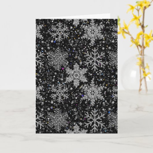 Christmas silver sparkle snow flakes カード (黄色い花)