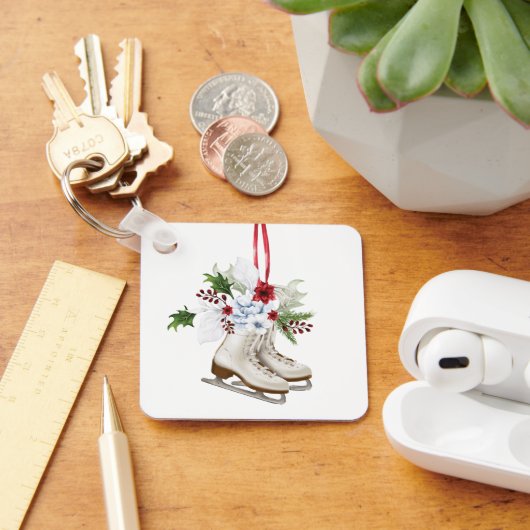 Christmas skating shoes with flowers and leaves キーホルダー (デスク)