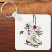 Christmas skating shoes with flowers and leaves キーホルダー (正面)