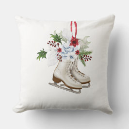 Christmas skating shoes with flowers and leaves クッション