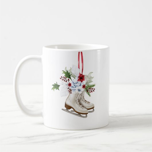 Christmas skating shoes with flowers and leaves コーヒーマグカップ (左)
