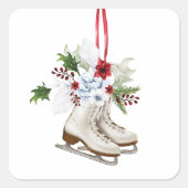 Christmas skating shoes with flowers and leaves スクエアシール (正面)