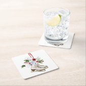 Christmas skating shoes with flowers and leaves スクエアペーパーコースター (インサイチュ)